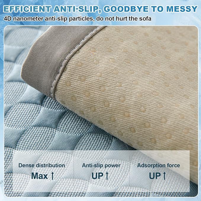 OTOB Cooling Couch Covers for Sofa Washable Non Slip Pet Friendly, 1 Piece | Luxury Cream, 35.4"x82.7", Premium Ice Silk Fabric, Modern Geometric, Soft, 3D Bionic Breathable, Sectional Sofa Protector - Image 5