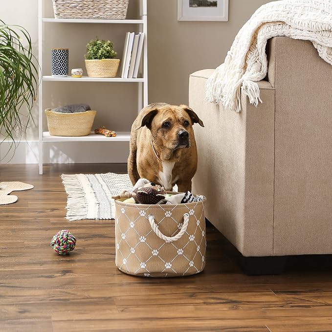 Bone Dry Pet Storage Paw and Bone, Trellis Collection, Small Round, 9x12x12, Taupe - Image 5