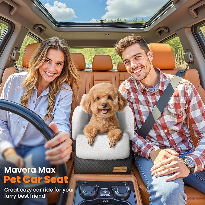 Center Console Dog Car Seat for Small Dogs Under 11lbs, White | Anti-Collapse, Safety Tether, Faux Rabbit Fur-Lined & PU Leather Cover, Washable Puppy Seat for SUV/Truck, Ideal for Travel - Image 4