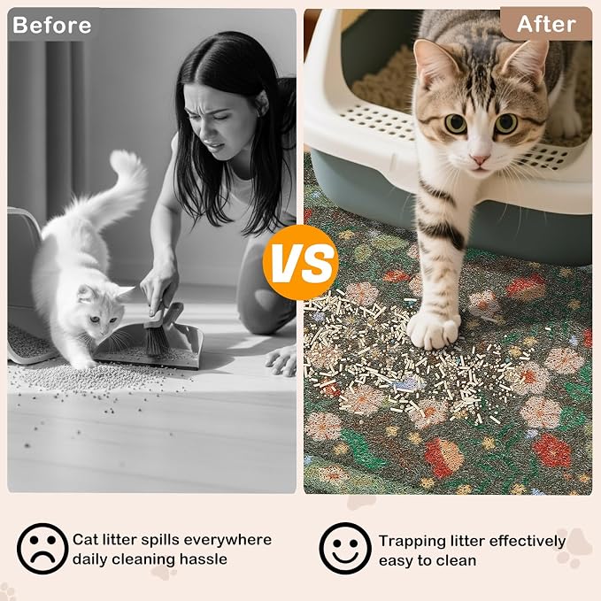 Bienbee Cat Litter Mat, 33" x 22" Dense Trapping Mesh for Litter Boxes | Litter Box Mat with PVC Mesh, Waterproof &Urineproof, Non-Slip Grip, Soft On Kitty Paws and Easy to Clean to Protect Floor - Image 2