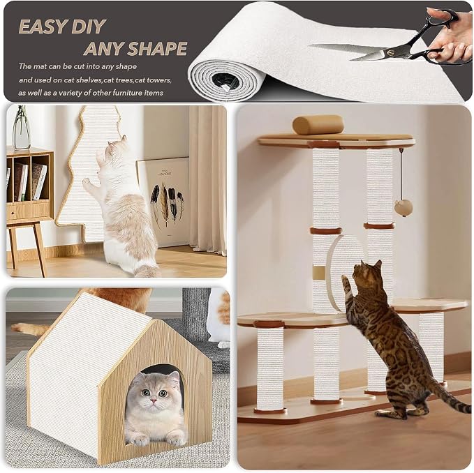 78.7"X15.8" Cat Scratching Mat, Self-Adhesive Cats Carpet, DIY Scratch Furniture Protector for Couch, Sofa, Wall & Doors, Durable Cat Scratch Guards Couch Cats Scratcher from Claw (Off White) - Image 2