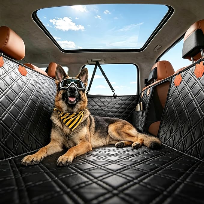 JOYTUTUS Back Seat Extender for Dogs, PU Leather Dog Car Seat Cover with Hard Bottom, Dog Hammock with Mesh Window, Dog Car Seat Cover for Full Size Truck&SUV, Holds 440 lbs by JoyTutus