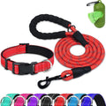 Dynmeow Reflective Dog Collar and Leash Set for Puppy Small Dogs, Red | Soft Neoprene Padded, 6FT Climbing Rope, Ideal for Daily Outdoor Walking or Indoor Wearing, Night Visible for Safety by Dynmeow