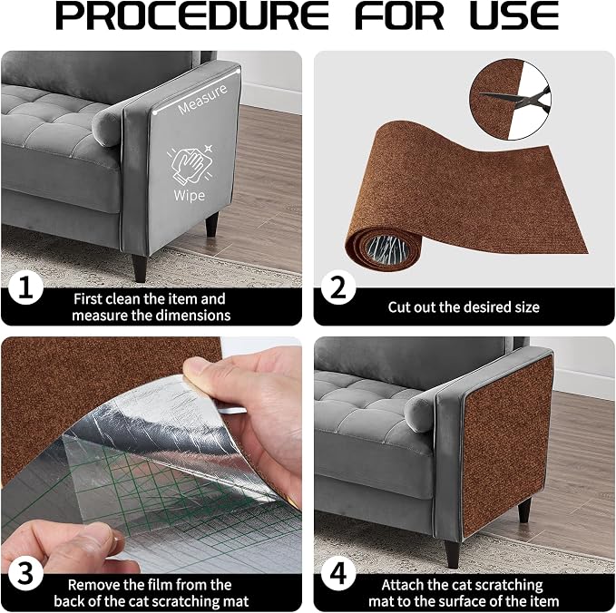 2 Pcs 78.8"x15.8" Cat Scratch Mat, Cat Scratch Couch Furniture Protector, Trimmable Self-Adhesive Cats Scratch Pads, DIY Cat Scratcher for Wall Protector and Covering Cat Tower (Brown) - Image 4