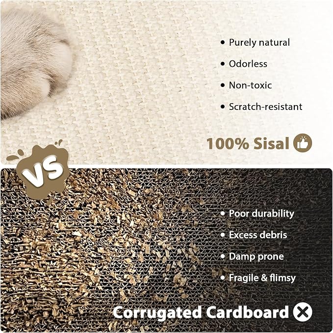 Cat Scratching Post with Sisal Mat and Wooden Base Indoor Scratcher | Stable cat scratch furniture with durable sisal post, scratch mat and hanging ball, protects furniture, easy assembly - Image 6