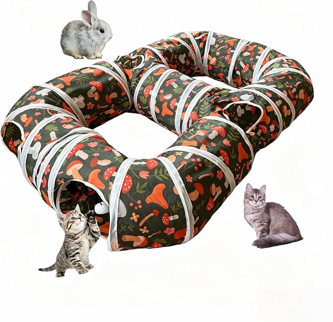 8-Shaped Cat Tunnel Toy Interactive Foldable Playhouse Maze Toys for Cats, Kittens, Rabbits & Small Pets with Playing Balls Collapsible Play Tube for Indoor Fun & Exercise (Brown) by Bigladious