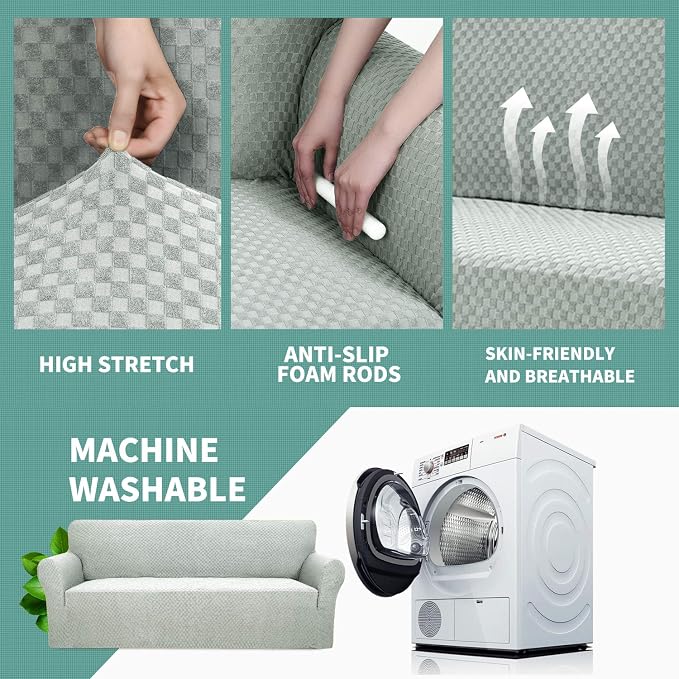 YEMYHOM Couch Cover Latest Jacquard Design High Stretch Sofa Chair Covers for Living Room, Pet Dog Cat Proof Armchair Slipcover Non Slip Magic Elastic Furniture Protector (Small, Ivory) - Image 5