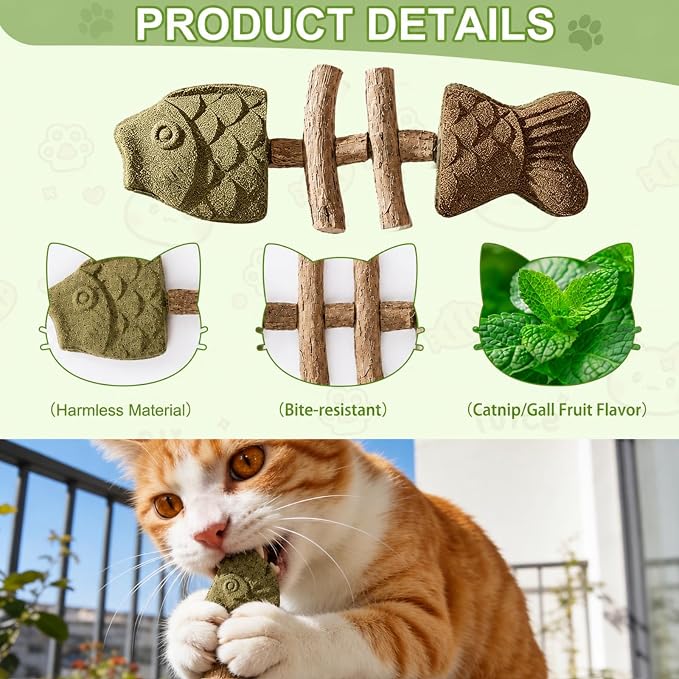 Creative Fish Bone Cat Dental Chew Toy,Catnip and Silvervine Chew,Natural Catnip for Cats, Durable Wooden Feline Tooth Care Tool for Chewing, Licking, and Pawing - Image 4