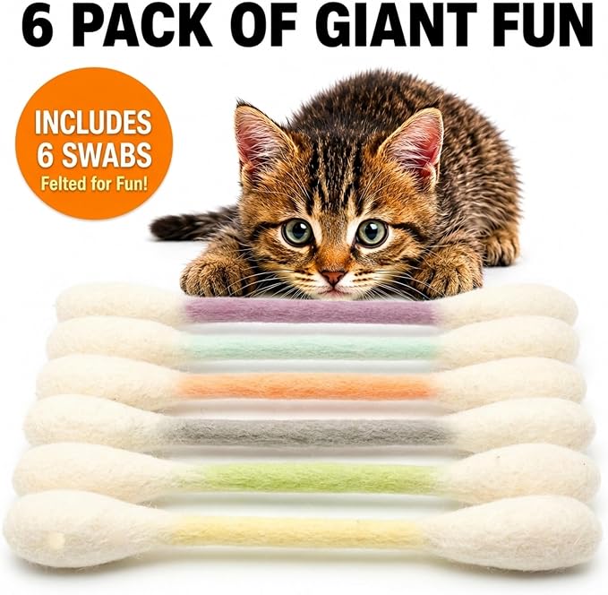 Glaciart One Swabs Cat Toys with Catnip - 6 Pk | Durable for Chew, Cute Cat Toys Interactive Kitty for Boredom, Exercise, & Play | Filled w/Organic Catnip for Anxiety & as Digestive Aid | Gift Idea - Image 7