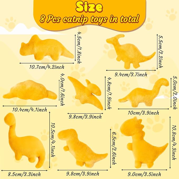 8Pcs Dino Nuggets Catnip Toys for Cat, Interactive Catmint Cat Toy Gift | Soft Cotton, Durable for Chew Kick, Catnip Filled Dinosaur Chicken Nugget Indoor Kitten for Boredom Exercise Play - Image 2