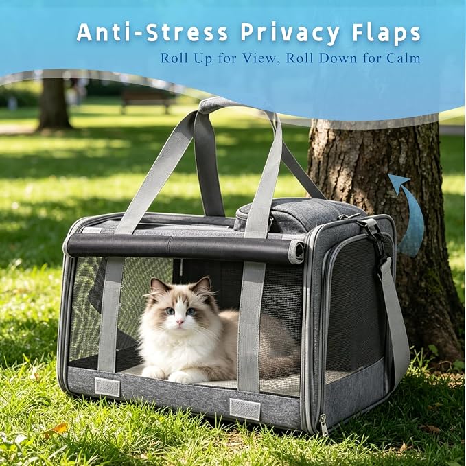Pet Carrier for Medium-Small Cats, Collapsible Cat Carrier and Soft-Sided Pet Carrier for Cats and Small Dog Up to 17lbs, Stress-Free Travel with Privacy Cover, Travel Bag L18.9”X11.42”X11.42” - Image 2