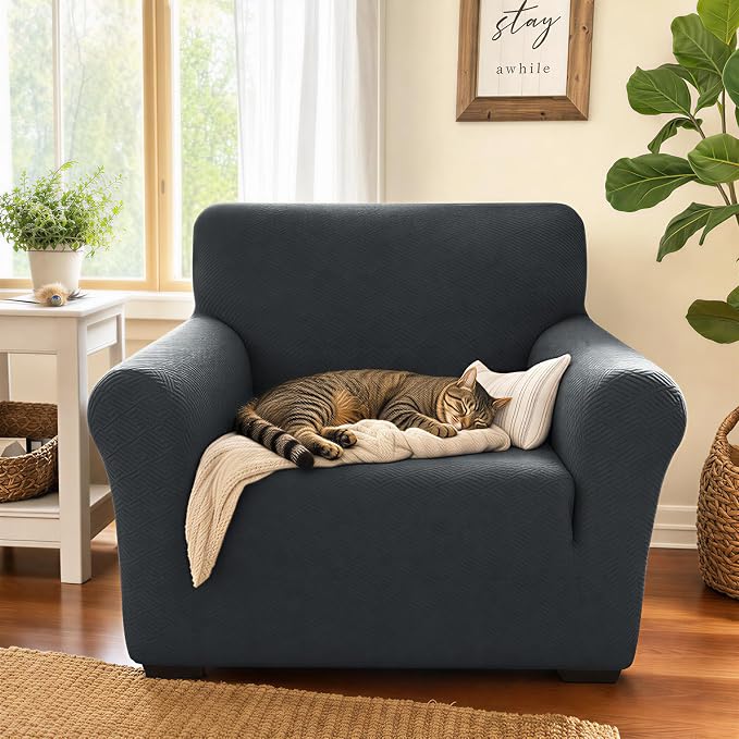 XINEAGE Stretch Jacquard Armchair Cover, Non Slip Sofa Slipcover for Dog | High-Stretch Fabric. Wear-Resistant, Pet Friendly. Easy Install & Washable for Living Rooms, Offices.Dark Gray - Image 3