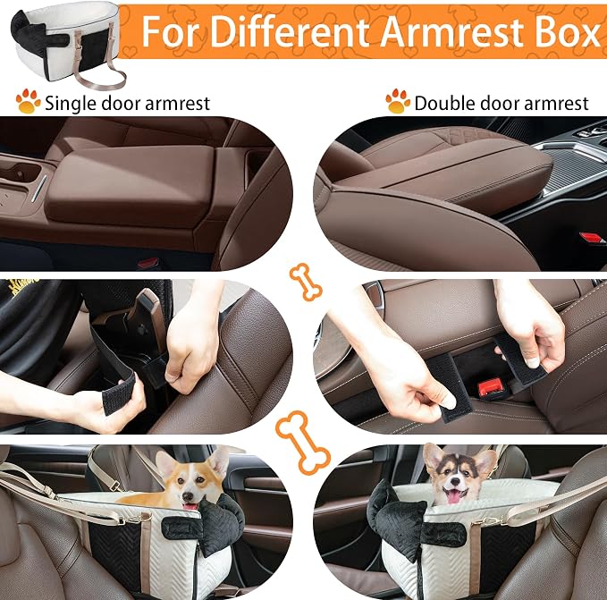 Dog Car Seat for Small Dogs Adjustable Portable Center Console Dog Car Seat Removable Cat Booster Cars Seats - Safety Belt with Cushion Anti-Collapse for Puppy Kitten Up to 15 Lb - Image 4