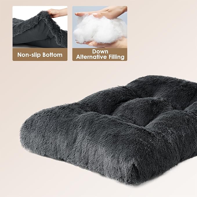 EHEYCIGA Fluffy Dog Crate Bed, Plush XX Large Dog Pillow, Dark Grey | Xlarge Calming Anti Anxiety Plush Faux Fur Mat for Large size dogs, Washable Soft Warm Dog Pad with Non-Slip Bottom - Image 4