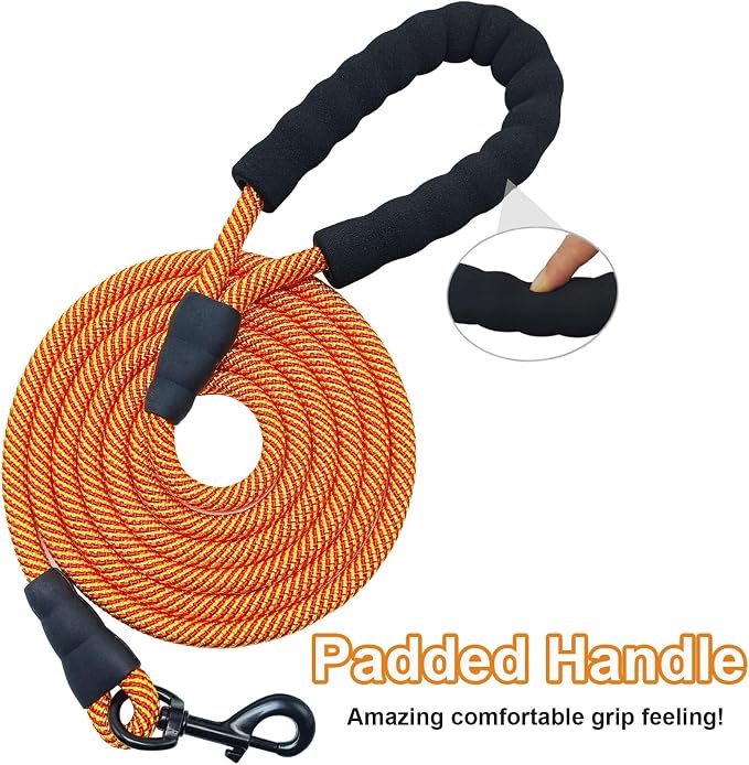 MayPaw Heavy Duty Rope Dog Leash, 3/4/5/6/7/8/10/12/15 FT Nylon Pet Leash, Soft Padded Handle Thick Lead Leashes for Large Medium Dogs (Orange, 1/2" * 8') - Image 3