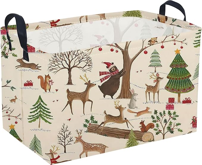 Sanjiaofeng Rectangular Christmas Basket Animal Storage Bins,Cute Storage Basket with Handles.Clothers,Books,Kid's Gifts Bins. (Animal Christmas) by Sanjiaofen