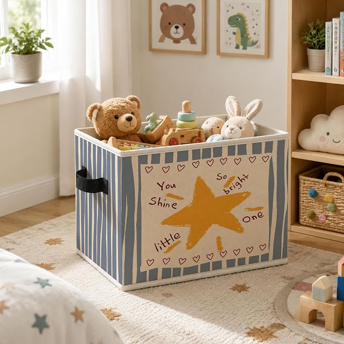 Positive Affirmations Storage Bins Box with Handles, Inspirational Collapsible Storage Basket, Stars Foldable Basket for Organizing Playroom Nursery Toys Books Clothes - Image 2