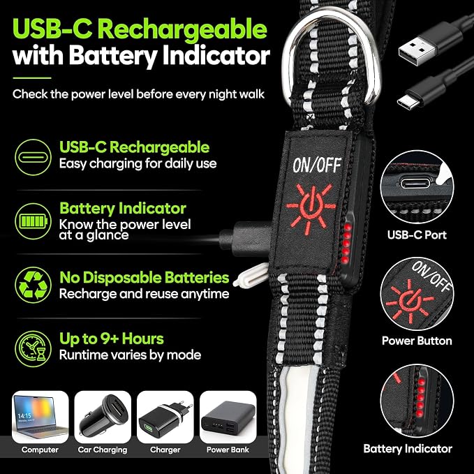 5 Ft LED Dog Leash, Light Up & Lighted Dog Leash, 7 Lighting Modes, Glow in The Dark, Reflective, Double-Sided Light, Rechargeable with Padded Handle for Night Walking Safety, Small to Large Pets - Image 7