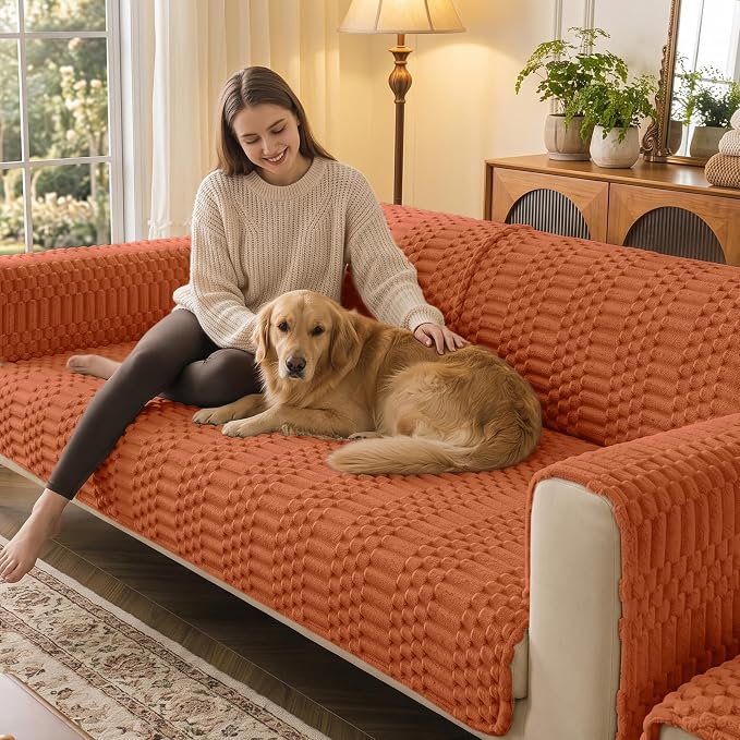 Smiry Waterproof Couch Covers for Dogs Washable, Non Slip Pet Sofa Cover | Plush Scratch Resistant Flannel Furniture Protector for Dogs, Rust, 27.6" x 27.6", 2 Pack - Image 2