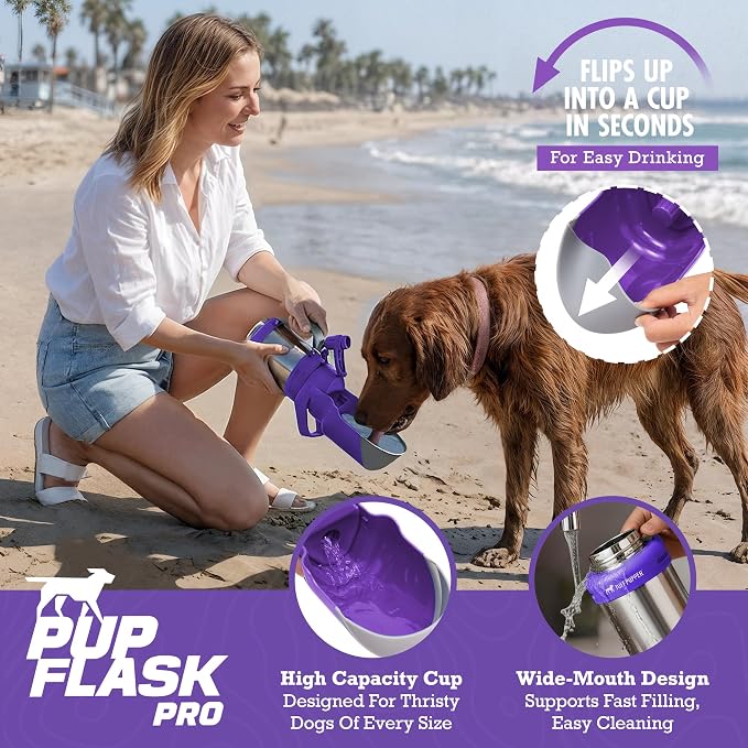 PupFlask Pro Portable Insulated Dog Water Bottle, Stainless Steel Bowl | 30 or 50 oz Leak-Proof Thermos Dispenser Keeps Water Cold 24+ Hours, Built-In Flip Cup for Walking, Hiking and Travel - Image 3