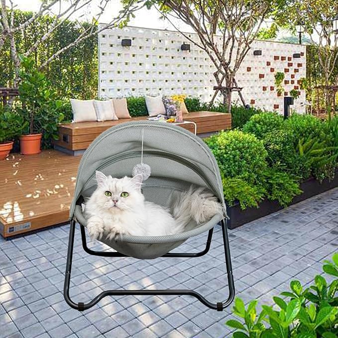 Cat Hammock Bed Elevated cat Bed, Comfortable and Breathable Pet Bed with Awning and Plush Toy, No-Tools Assemble, Cover Removable and Washable, Suitable for Indoor and Outdoor Use - Image 5