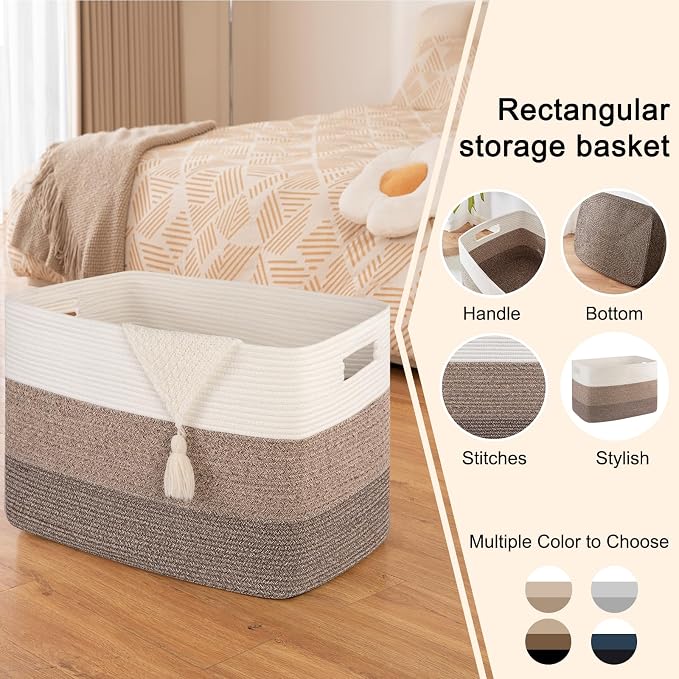 OIAHOMY Blanket Basket Laundry Basket Dog Toy Basket 108L Dark Brown | Large Storage Basket,Baby Basket,Toy Storage,Woven Rope Basket for Blankets,Blanket Storage for Living Room - Image 5