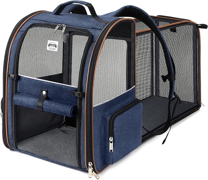 Extra Large Cat Backpack Carrier Expandable Pet Carrier Backpack for Small Dogs Medium Cats Fit Up to 18 Lbs, Dog Backpack Carrier, Foldable Puppy Backpack Carrier for Travel, Hiking,Blue by LEKEBOBOR