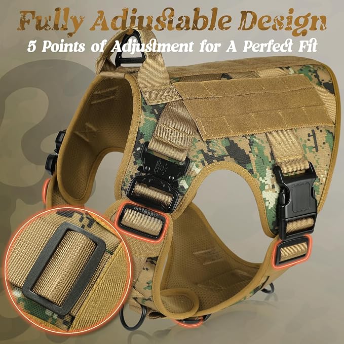 rabbitgoo Tactical Dog Harness for Medium, Heavy Duty Military No Pull Vest | Sturdy Metal Buckles, 5 Adjustments, Molle System, Powerful Pullers for Training, Hunting, Outdoor, Brown Camo, Medium - Image 6