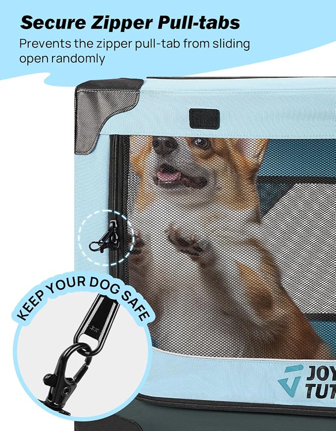 JOYTUTUS Collapsible Dog Crate, 26 Inch Portable Pet Crate for Car, Travel Dog Kennel Foldable Dog Crate for Medium Dog 44lbs, Soft Cat Carrier Fit for Indoor & Outdoor/Car Back Seat/Trunk (Blue) - Image 3