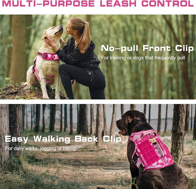 Dog Harness for Large Dogs, No Pull Tactical Vest with Front Clips | Easy Contrl Handle, Breathable Soft Padded, Adjustable, Reflective, Heavy Duty, Easy Take On & Off, Pink Camo X-Large - Image 3