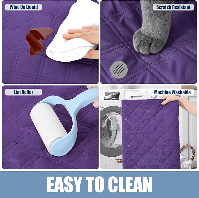 Smiry Waterproof Reversible Pet Couch Covers for Dogs | Pet Friendly, Soft Fabric, Washable Sofa Furniture Protector for Dogs Cat Kids, Checkered (52"x82", Purple/Purple) - Image 5