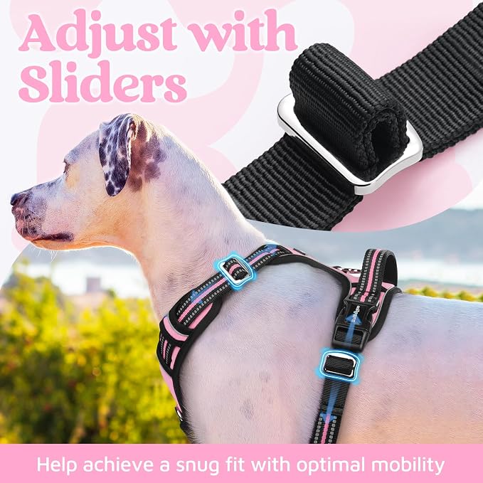 rabbitgoo Dog Harness for Large, No Pull 3 Buckles Easy On & Off | Soft Padded, Walking with Control Handle, Adjustable and Reflective, Light Pink, Large - Image 5