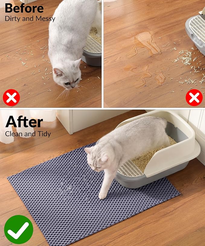 Cooyes Cat Litter Mat - Cut to Fit Any Place, 23"x17" Litter Trapping Mat for Litter Box, Easy to Clean, Waterproof & Non-Slip Kitty Pad, Scatter Control to Protect The Floor (Grey) - Image 8