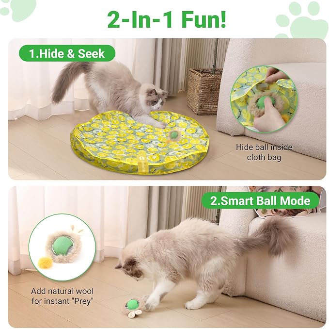 Cat Toys for Indoor Cats, Interactive Cat Toy for Adult Cats | Hide and Seek Play Mat for Bored Kittens, Automatic Rolling Ball with Real Bird Chirping, Motion Activated Rechargeable - Image 2