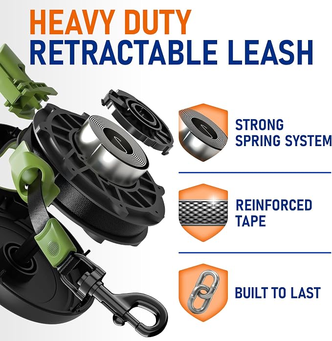 20.1 ft Retractable Dog Leash for Dogs 10–100 lbs - Heavy Duty Tape Leash with Strong Nylon Tape - 360° Swivel Control - One-Click Brake & Lock - Ergonomic Non-Slip Grip for Safe & Easy Daily Walks GR - Image 6