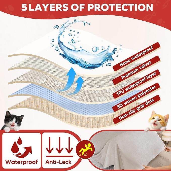 Loiion Cat Scratch Proof Furniture Protector Waterproof Sofa Cover 118"x71" | Pet-Friendly Couch Protector, Anti-Scratch & Anti-Slip Sofa Cover For Cats Dogs Kids, Machine Washable - Image 6