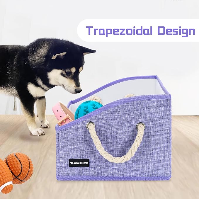 Dog Toy Basket, Storage Bin, Collapsible Box for Pet Accessories | Fabric Container With Handle, Trapezoid Holder for Small Medium dogs, Organizer for Living Room, Purple - Image 4