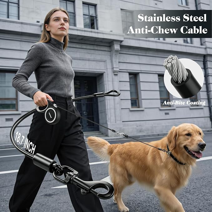 Retractable Dog Leash with Stainless Steel Anti-Chew Cable for Small & Medium Dogs up to 50 lbs | 16 ft Strong Nylon Reflective Tape | Quick Lock System (Medium, White) - Image 3