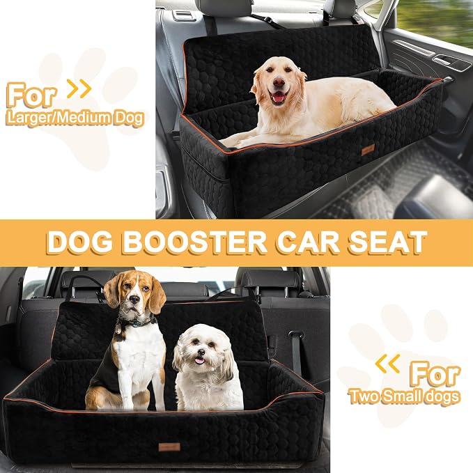 Dog Car Seat for Large Dogs Under 100LBS,Pet Booster Back Seat Removable Washable Pet Travel Safety with Safety Tethers & Storage Pocket (Black) - Image 4