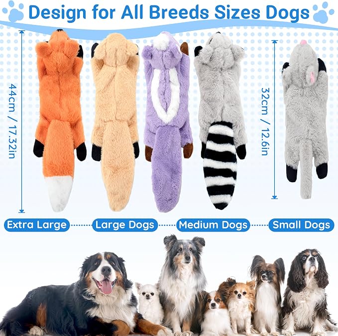 LECHONG 5-Pack Fluff-Free Squeaky Dog Toys - Crinkle No-Stuffing Body & Lightly Filled Head with Treat Hiden Pocket, Dog Toys Bundle for Aggressive Chewers Small Medium Large Dogs to Keep Them Busy - Image 6