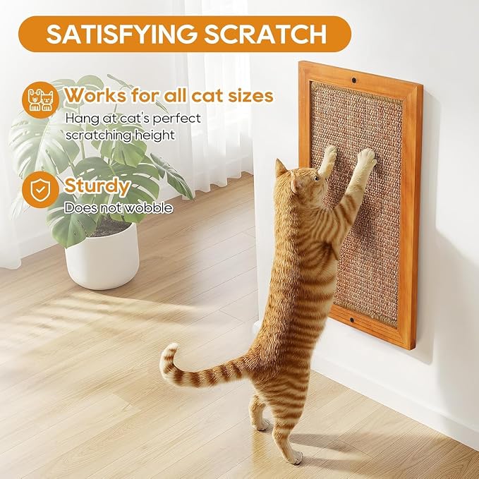 Wooden Sisal Cat Scratching Post, Wall & Floor Mount Vertical Cat Scratch Pad for Indoor Kittens Adult Cats, Durable Cat Wall Scratcher Furniture Protector Cat Toy - Image 2