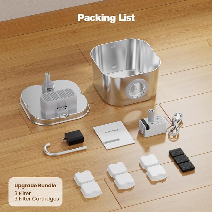 Cat Water Fountain Stainless Steel: Pet Fountains for Cats/Dog Indoor Automatic Waterer Bowls for Drinking Small Animal Water Dispenser Metal Pets Watering Faucet Bottle Auto Kitty Watering Supplies - Image 9