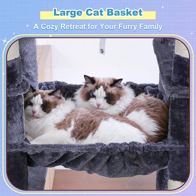 Hey-brother Cat Tree Tower with Extra Large Platform and Basket, MPJ080G | 71.7 Inches Scratching Posts with Specious Condo, 2 Cozy Hammocks, Scratch Board for Indoor Adult Cats, Maine Coon Smoky Gray - Image 4