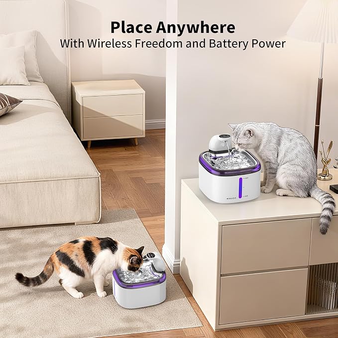 Cat Water Fountain Cordless 118oz/3.5L Wireless & Battery Operated Pet Water Fountain for Indoor Cats, Stainless Steel Tray with Sensor & Timer Modes, Ultra-Quiet, BPA-Free (Cat Fountain+8Filters) - Image 5