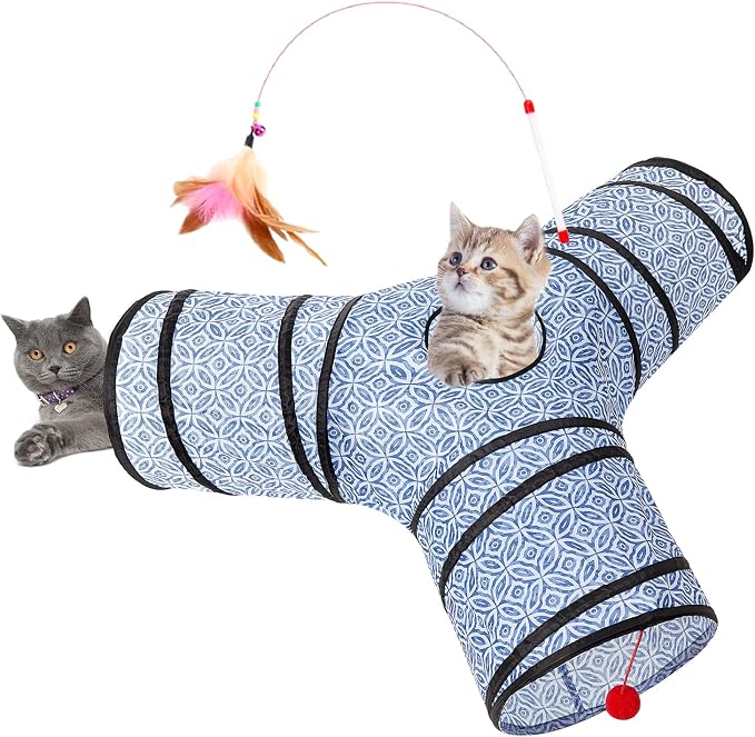 Tempcore 3 Way Collapsible Cat Tunnel for Indoor Cats, Pet Tunnel Bored Toys with Peek Hole & Ball for Puppy, Kitty, Kitten, Rabbit by Tempcore