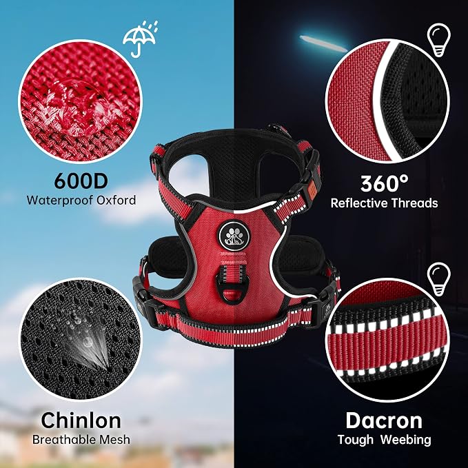 NESTROAD No Pull Dog Harness,Adjustable Oxford Dog Vest Harness with Leash,Reflective No-Choke Pet Harness with Easy Control Soft Handle for Small Dogs(Small,Red) - Image 3