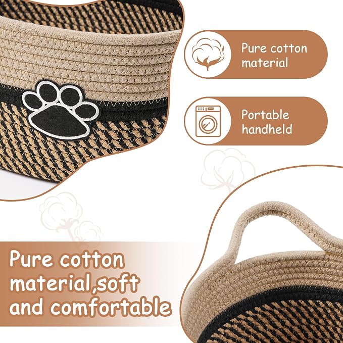 Small Woven Baskets for Organizing Rope Storage Basket with Handle Cute Cotton Nursery Gift Dog Toy Bins Organizer-Black&Beige - Image 2