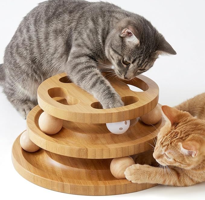 ZOMISIA Cat Ball Track Toy with Puzzle Top, Wooden Cat Toys for Indoor Cats | Interactive Spinning Balls, Large Cat Ball Tower for Kitten Exercise Mental Stimulation Self Play Home Enrichment by Zomisia