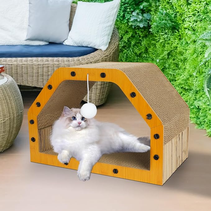TIMIEEYA Cardboard Cat House - Large Cardboard Cat Scratcher Cozy Cats Lounger as Tunnel and Sofa, Cat Scratcher for Indoor Cats, Safe & Secure - Image 7