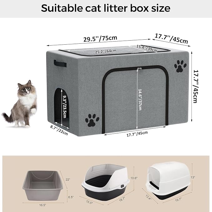 Hidden Cat Litter Box Enclosure with Cat Bed, Foldable Fabric Cat House | Tool-Free Assembly, Front Zipper Access, Spacious Interior, Easy Daily Cleaning, Fits Most Standard Litter Boxes - Image 7